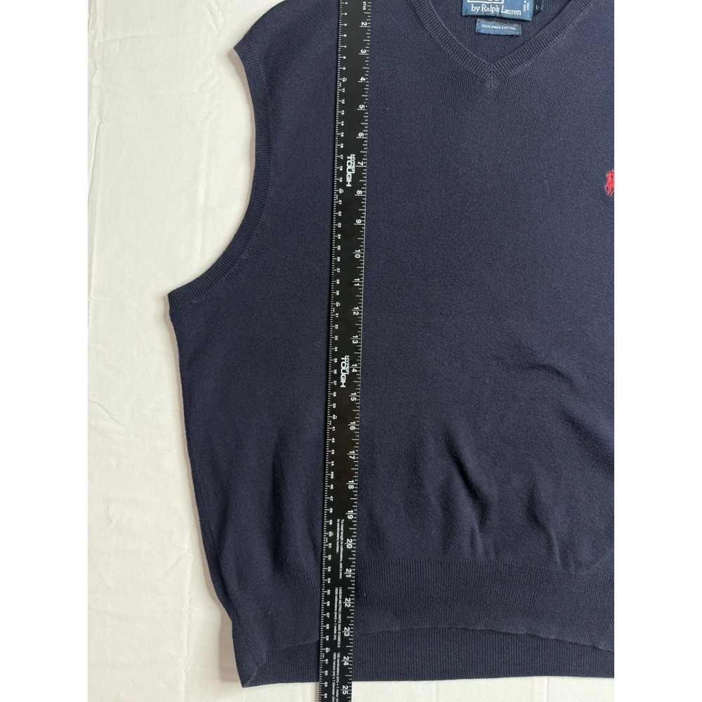 Polo Ralph Lauren Men's Navy Blue 100% Pima Cotton V-Neck Sweater Vest Size L - Picture 8 of 8